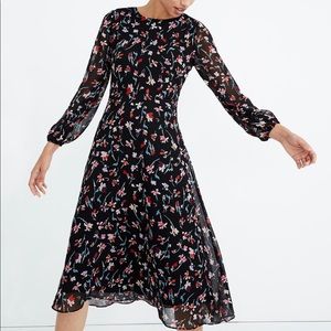 Madewell Sheer-Sleeve Midi Dress Drifting Flowers